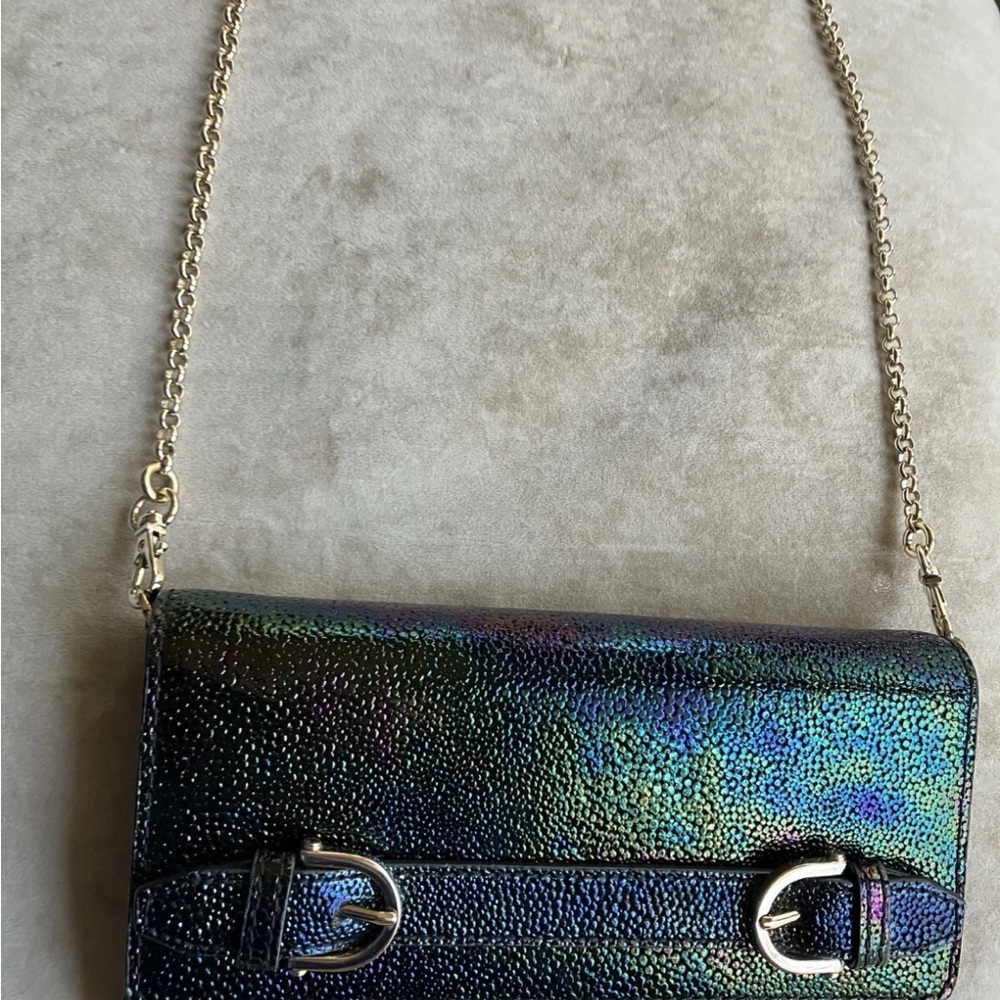 Henri Bendel Belmont Petrol Oil Slick Wallet On Chain - Picture 5 of 7